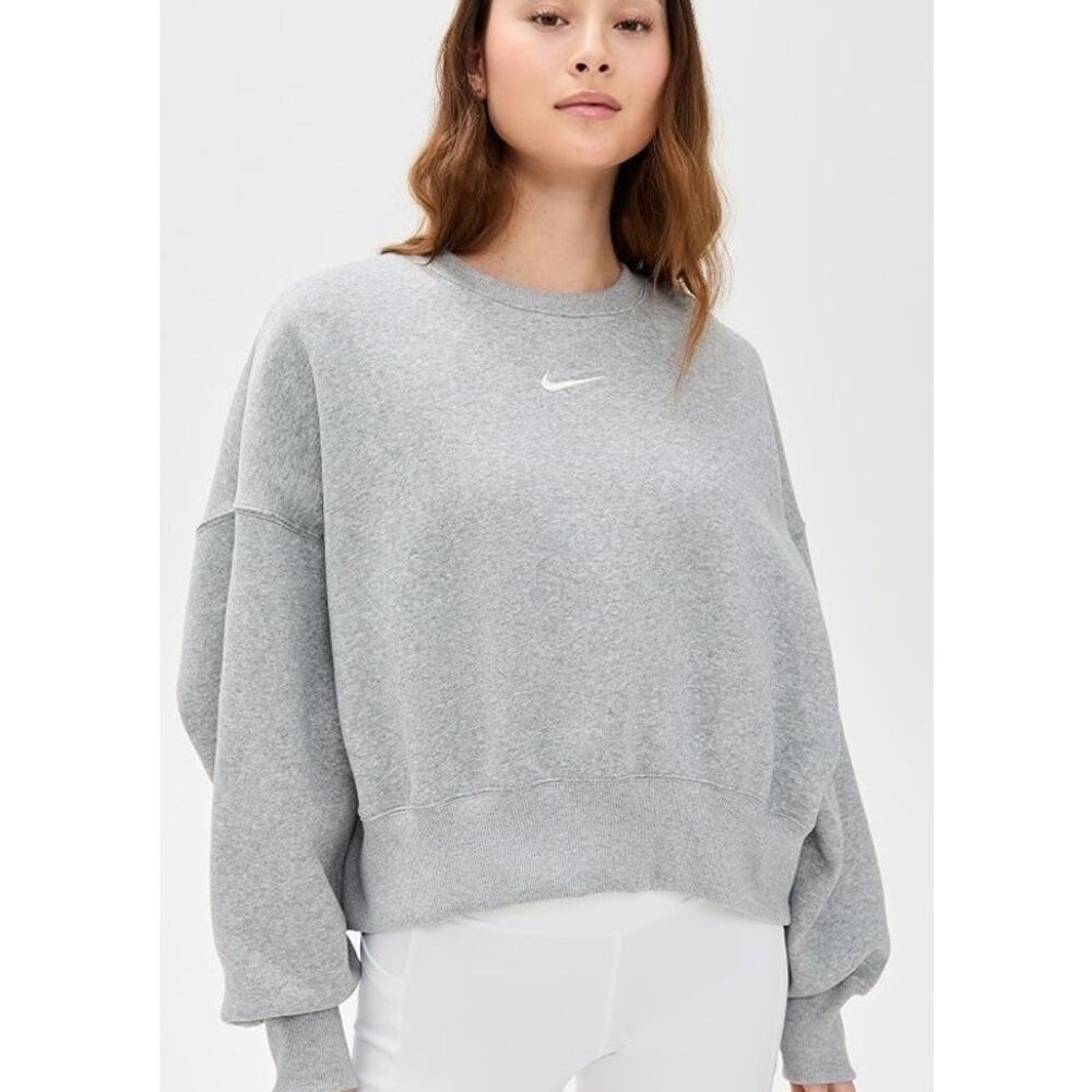 Nike Sportswear Gray Cropped Slouchy Oversized Crewneck Sweatshirt - Picture 2 of 6